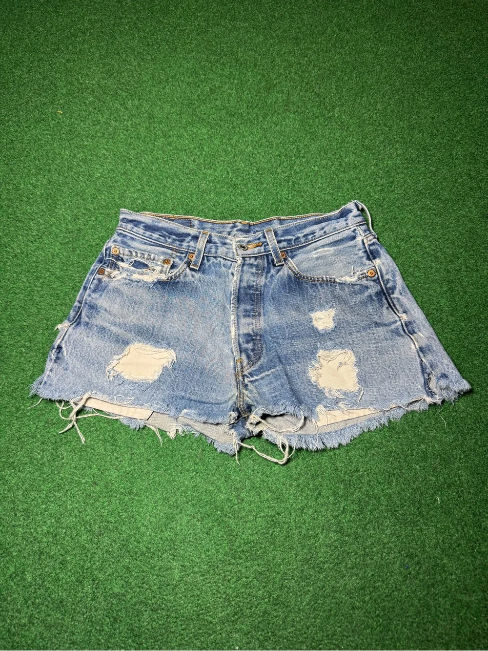 Levis 501 Cutoff Denim Shorts Womens 30 Waist 3” Distressed Button Fly 90s